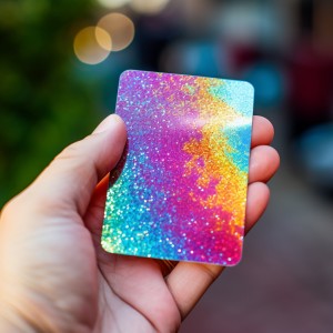 hand holding colorful glitter vinyl